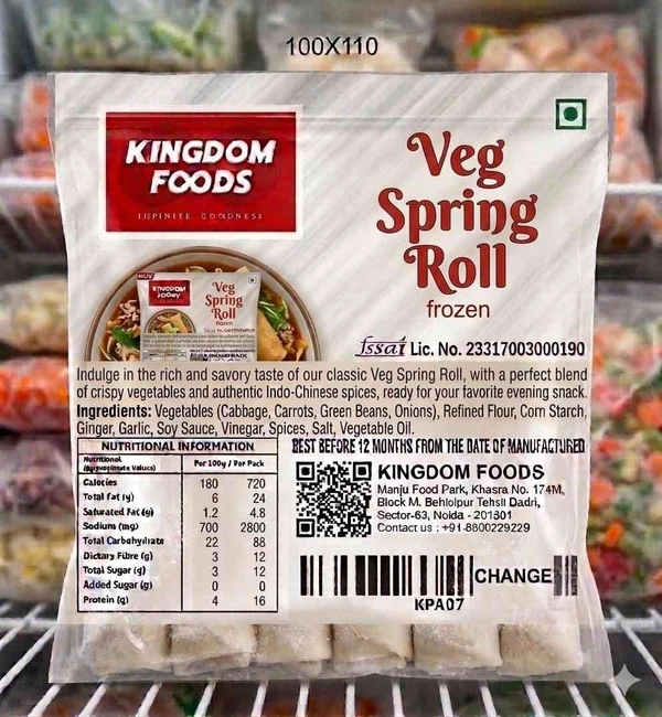 Kingodm Foods Veg Spring Roll (Frozen) (35 Gram/Pc) – 25 Pieces/ 700 Gram/ Pack