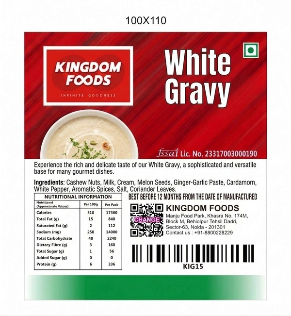 Kingodm Foods White Gravy (Frozen) – 1 Kg