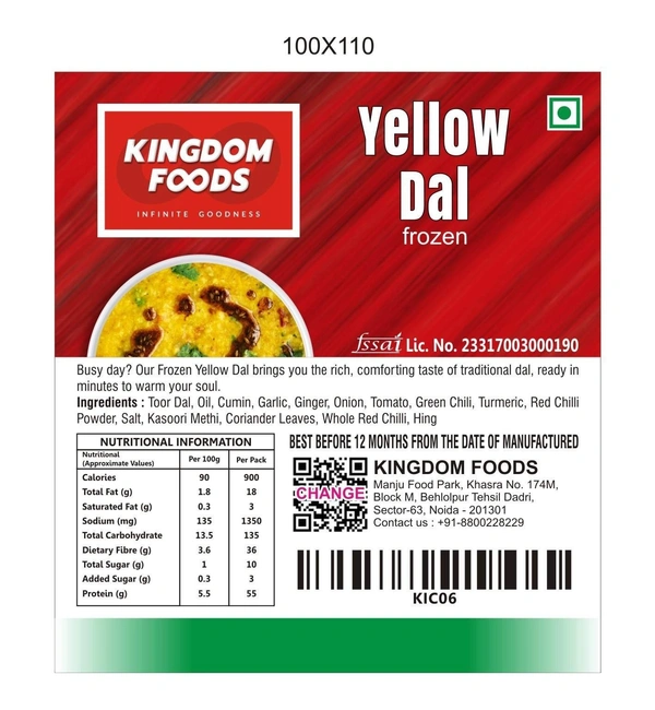 Kingodm Foods Yellow Dal (Frozen) – 1 Kg