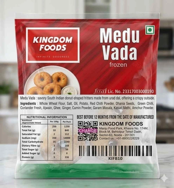 Kingodm Foods Medu Vada (Frozen) (40 Gm/Pc) – 25 Pcs
