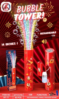 Tower Bubble Maker Machine, Automatic with Lights & Fireworks Sound Effect