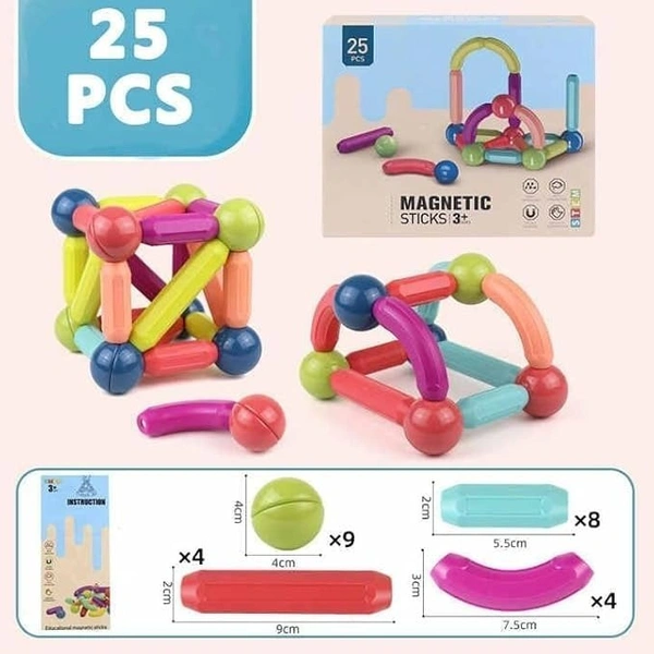 Magnetic Sticks Building Blocks- Educational Stem Learning Magnet Stick with Balls Game Set (25 Pcs),Multicolor