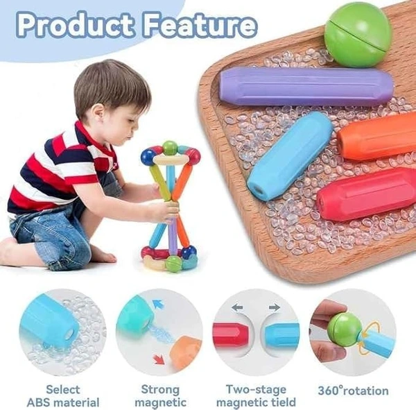 Magnetic Sticks Building Blocks- Educational Stem Learning Magnet Stick with Balls Game Set (25 Pcs),Multicolor