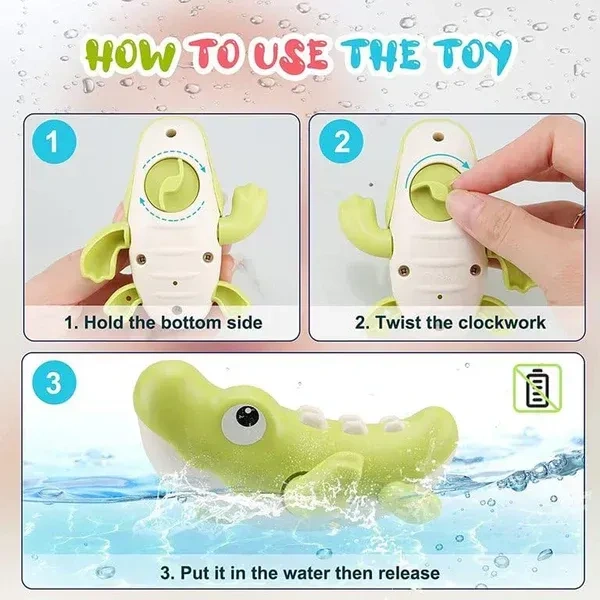3Pcs Swimming Crocodile Bath Toy (Assorted Colours)