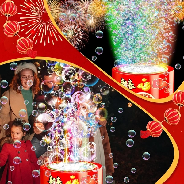 Tower Bubble Maker Machine, Automatic with Lights & Fireworks Sound Effect