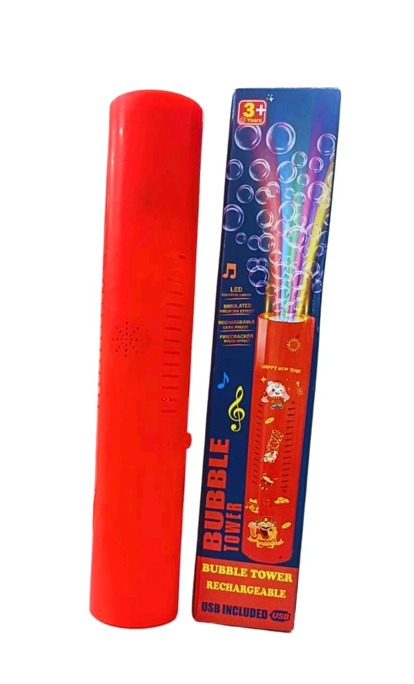 Tower Bubble Maker Machine, Automatic with Lights & Fireworks Sound Effect