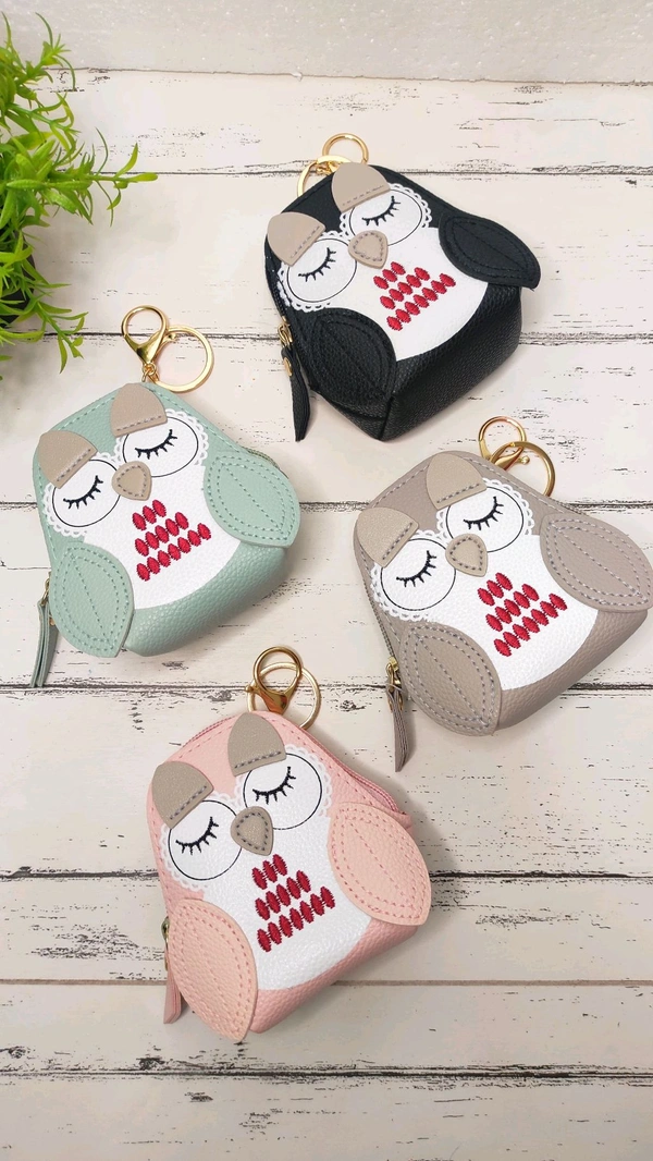 Owl Coin Pouch Keychain - Pastel Pink