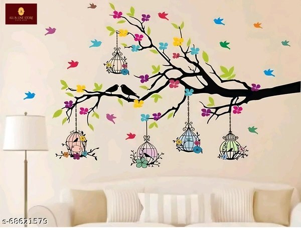 Colorful Birds & Tree Branch Wall Sticker – Home Decor