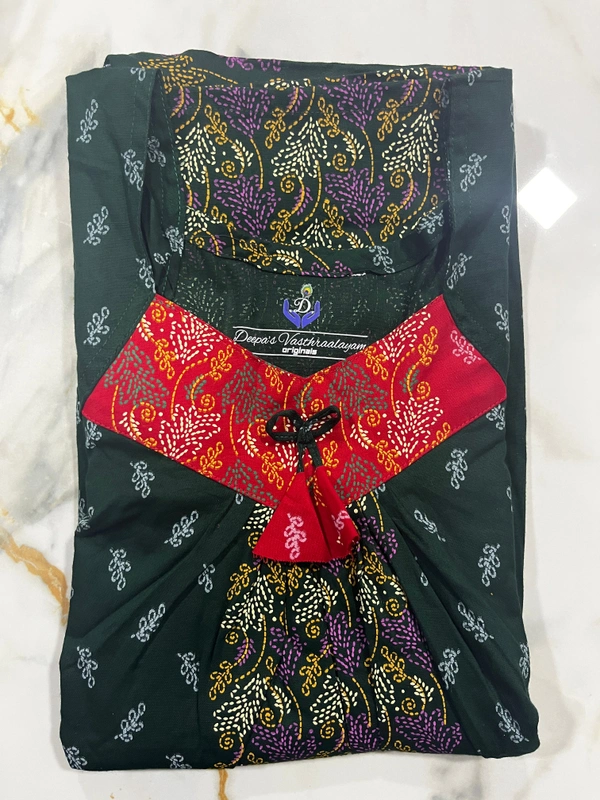 Deepa's Vasthraalayam 100% Pure Cotton Women�s Nighty (Red & Green) - Free size, Red & Green
