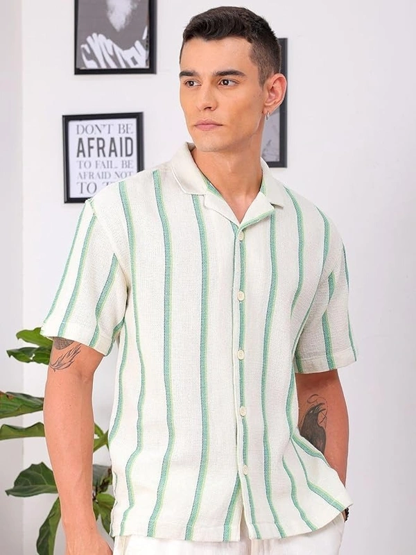 Deepa's Vasthraalayam Men Cotton Relaxed Fit Striped Half Sleeves Shirt - XL