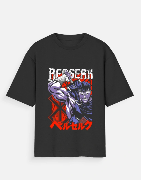 Deepa's Vasthraalayam Berserk Anime Oversized Tshirt (Premium) - L, Black