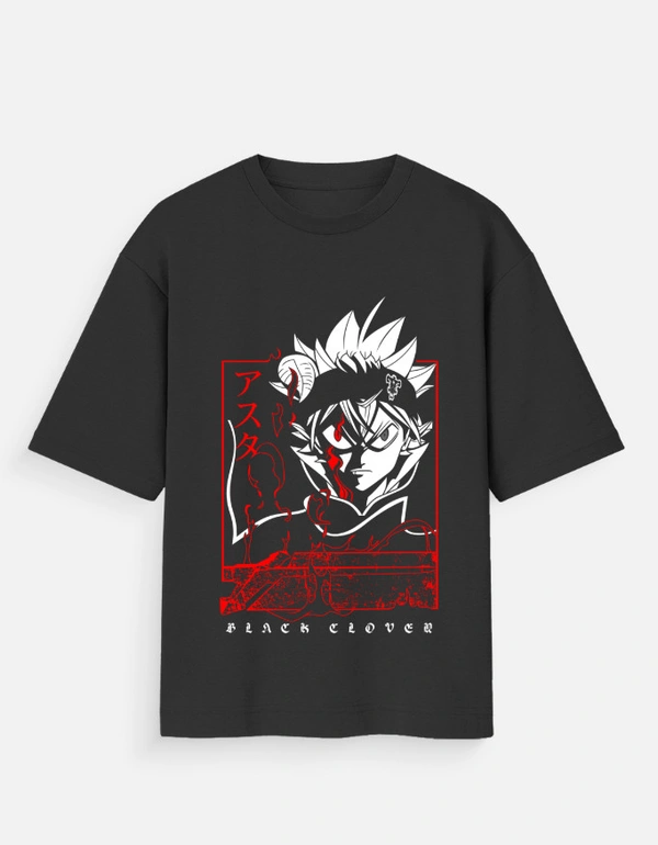 Deepa's Vasthraalayam Black Clover Oversized Tshirt (Premium) - M, Black