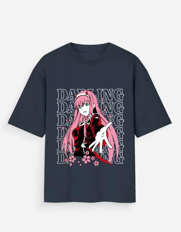Deepa's Vasthraalayam Darling in the Franxx Oversized Tshirt (Premium) - L, Navy Blue