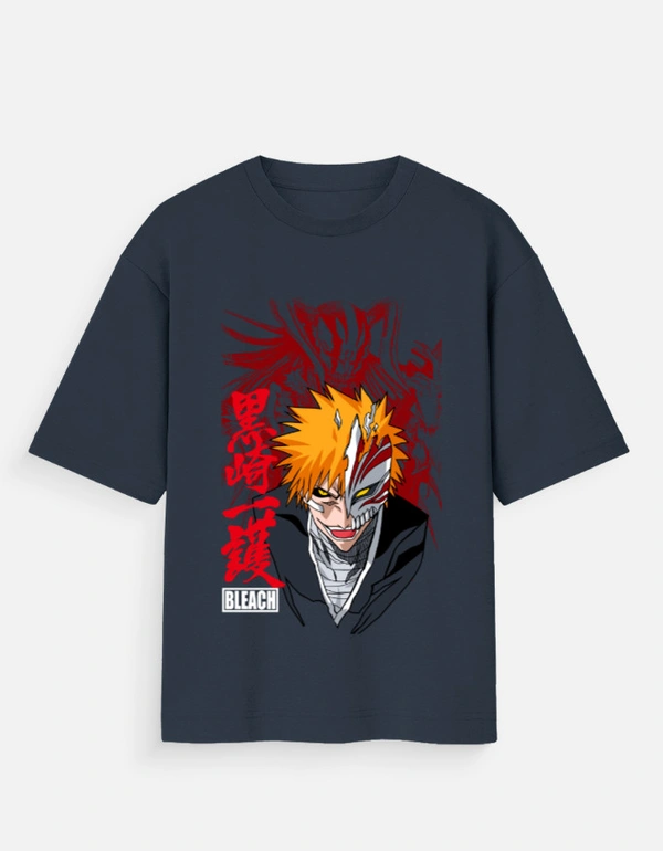 Deepa's Vasthraalayam Ichigo Kurosaki Oversized Tshirt (Premium) - XL, Navy Blue