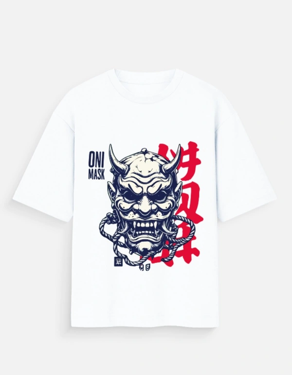 Deepa's Vasthraalayam Japanese Oni mask Oversized Tshirt (Premium) - S, White