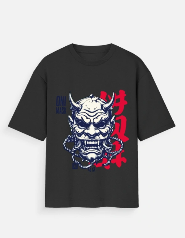Deepa's Vasthraalayam Japanese Oni mask Oversized Tshirt (Premium) - XXL, Black