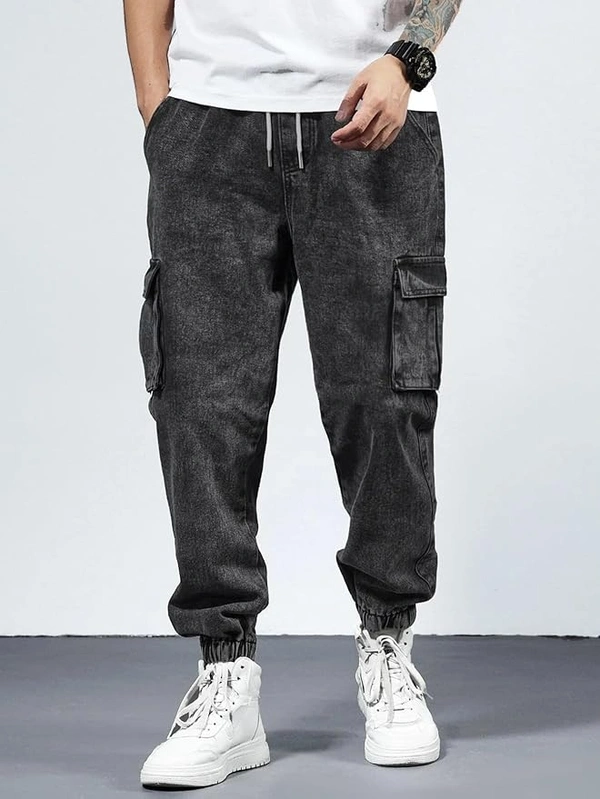 Deepa's Vasthraalayam Men's Cargo Jeans(Black) - 32, Black