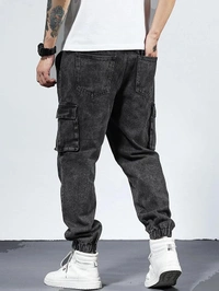 Deepa's Vasthraalayam Men's Cargo Jeans(Black) - 32, Black
