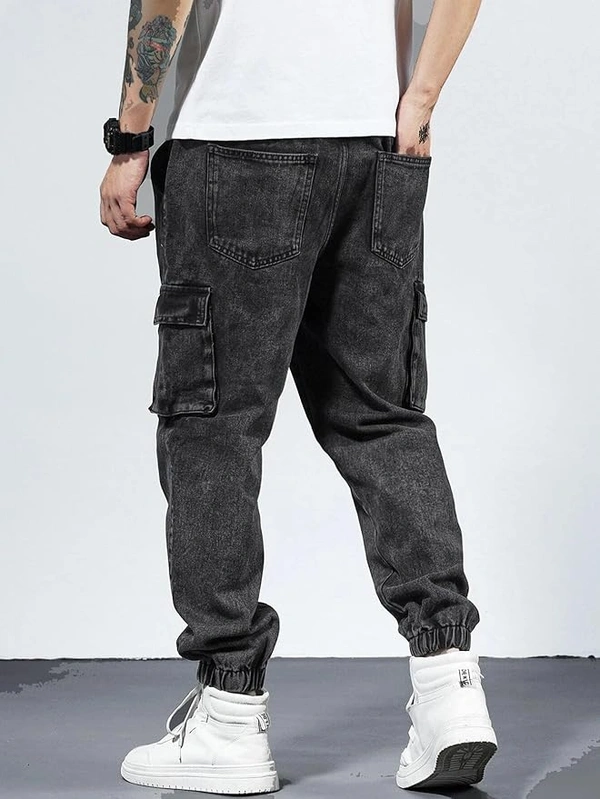Deepa's Vasthraalayam Men's Cargo Jeans(Black) - 32, Black