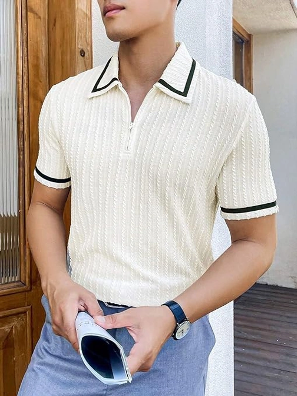 Deepa's Vasthraalayam Men's Polycotton Regular Fit Stylish Half Sleeve Casual T-Shirt - M, White