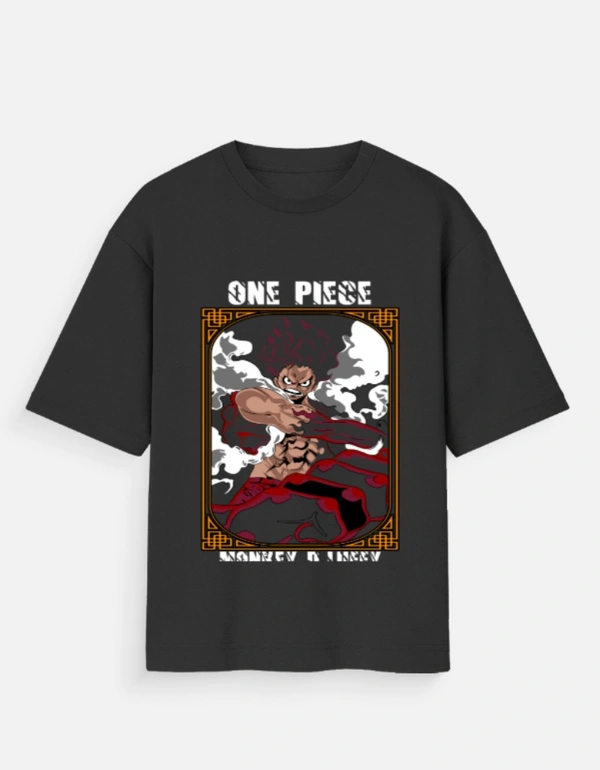 Deepa's Vasthraalayam Monkey D. Luffy One Piece Oversized Tshirt (Premium) - XXL, Black