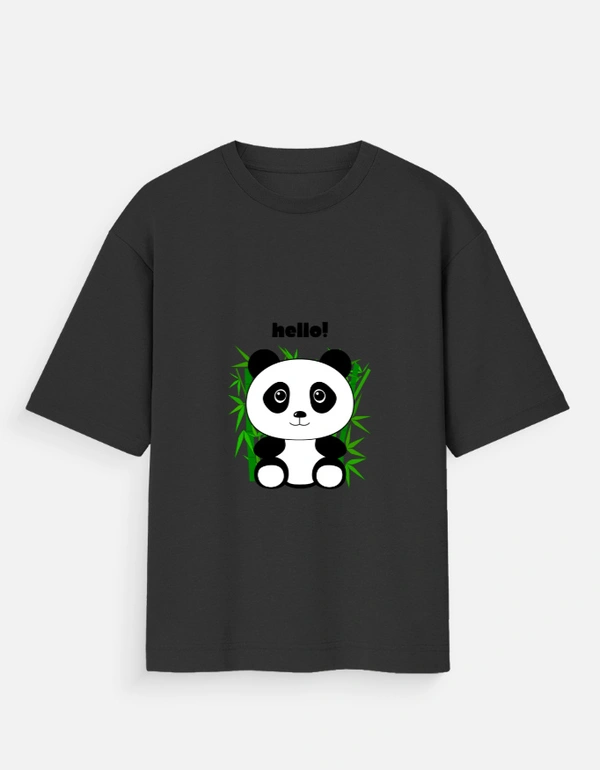 Deepa's Vasthraalayam Panda Oversized Tshirt (Premium) - S, Black
