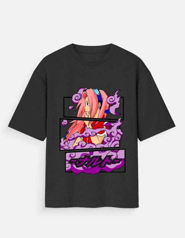 Deepa's Vasthraalayam Sakura Haruno Oversized Tshirt (Premium) - L, Black