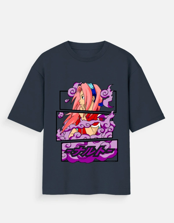 Deepa's Vasthraalayam Sakura Haruno Oversized Tshirt (Premium) - XL, Navy Blue