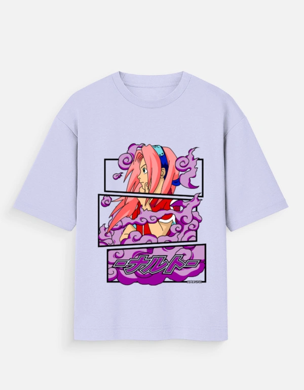Deepa's Vasthraalayam Sakura Haruno Oversized Tshirt (Premium) - XXL, Lavender