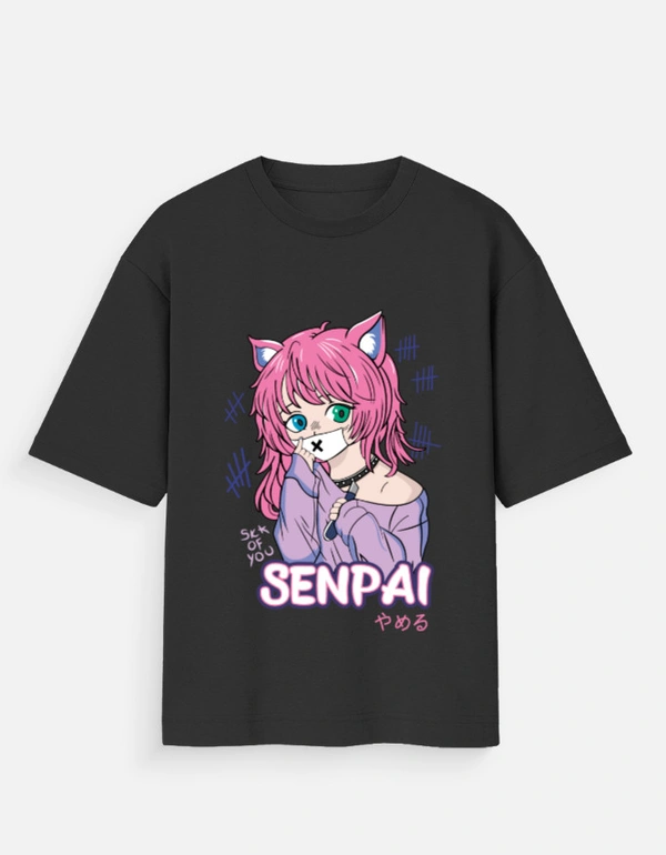 Deepa's Vasthraalayam Senpai Oversized Tshirt (Premium) - S, Black