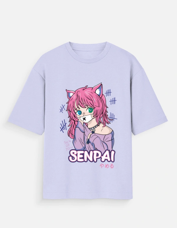 Deepa's Vasthraalayam Senpai Oversized Tshirt (Premium) - L, Lavender