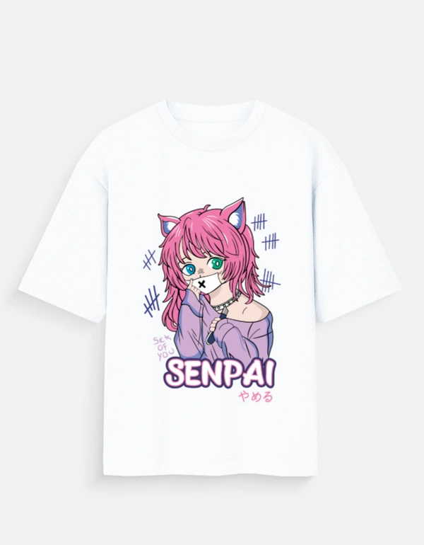 Deepa's Vasthraalayam Senpai Oversized Tshirt (Premium) - L, White