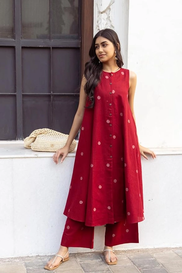 Deepa's Vasthraalayam Sleeveless Women�s Rayon Blend Kurta with Palazzo Set - 4XL, Red