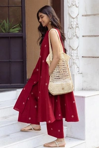 Deepa's Vasthraalayam Sleeveless Women�s Rayon Blend Kurta with Palazzo Set - 4XL, Red