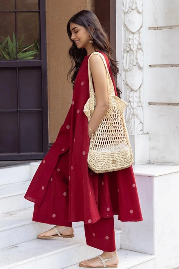 Deepa's Vasthraalayam Sleeveless Women�s Rayon Blend Kurta with Palazzo Set - 4XL, Red