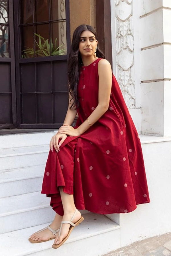 Deepa's Vasthraalayam Sleeveless Women�s Rayon Blend Kurta with Palazzo Set - 4XL, Red