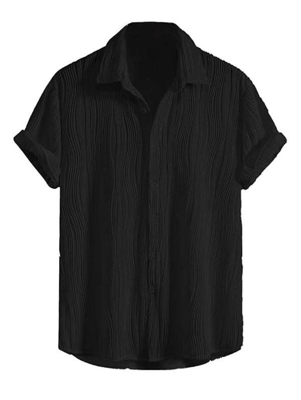 Deepa's Vasthraalayam Stylish Slim Fit Shirt for Men (Black) - XL, Black