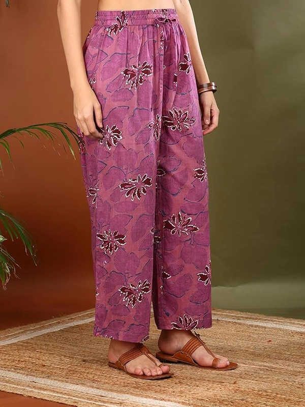 Deepa's Vasthraalayam Women's Cotton Floral Print Knee Length Half Sleeve A-line Kurta With Pant - 4XL, Purple