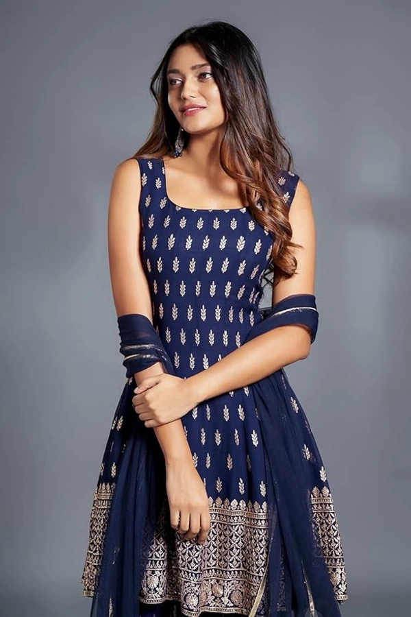 Deepa's Vasthraalayam Women's Embroiderd Wedding Wear Anarkali Kurta Sharara Set - XS, Navy blue