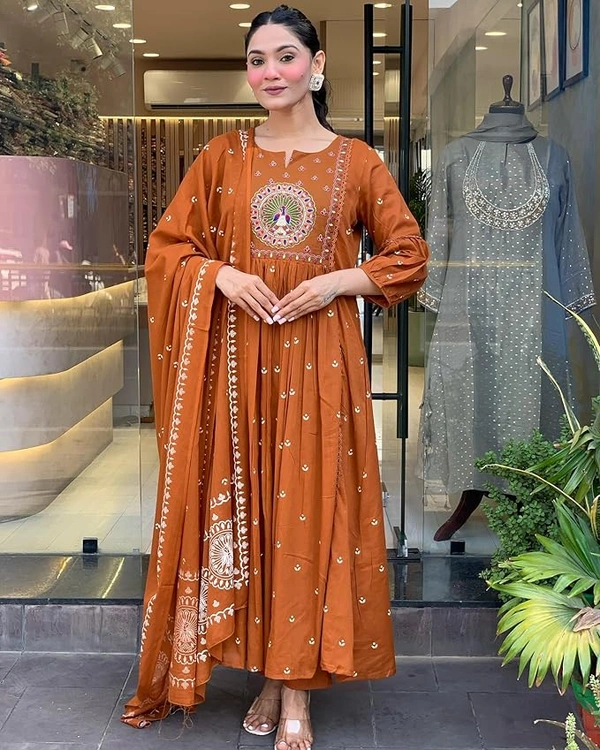 Deepa's Vasthraalayam Women�s Embroidered Anarkali Kurta Set - 4XL, Orange/Rust