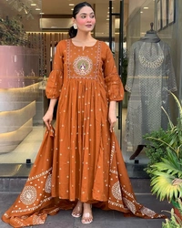 Deepa's Vasthraalayam Women�s Embroidered Anarkali Kurta Set - 4XL, Orange/Rust