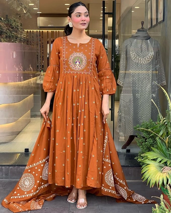 Deepa's Vasthraalayam Women�s Embroidered Anarkali Kurta Set - 4XL, Orange/Rust