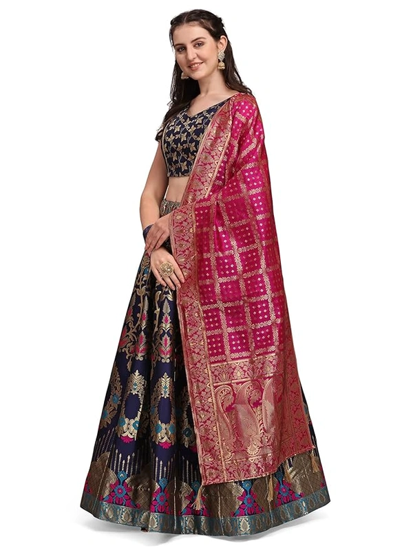 Deepa's Vasthraalayam Women's Jacquard Semi-Stitched Lehenga choli - Semi Stitched, Navy blue