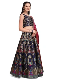 Deepa's Vasthraalayam Women's Jacquard Semi-Stitched Lehenga choli - Semi Stitched, Navy blue
