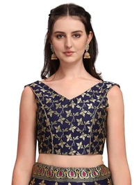 Deepa's Vasthraalayam Women's Jacquard Semi-Stitched Lehenga choli - Semi Stitched, Navy blue