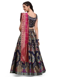 Deepa's Vasthraalayam Women's Jacquard Semi-Stitched Lehenga choli - Semi Stitched, Navy blue