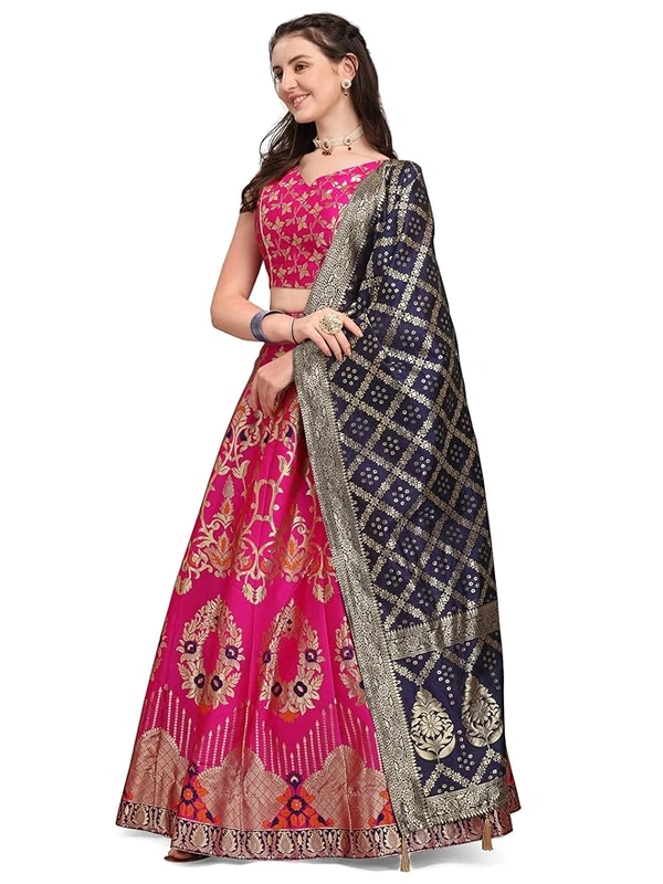 Deepa's Vasthraalayam Women's Jacquard Semi-Stitched Lehenga choli - Semi Stitched, Pink