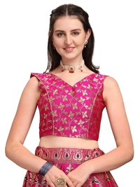Deepa's Vasthraalayam Women's Jacquard Semi-Stitched Lehenga choli - Semi Stitched, Pink