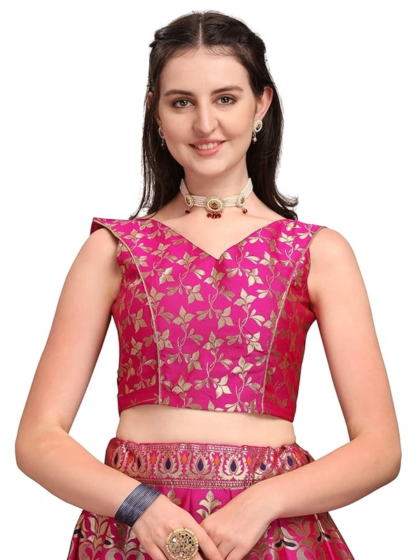 Deepa's Vasthraalayam Women's Jacquard Semi-Stitched Lehenga choli - Semi Stitched, Pink