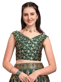 Deepa's Vasthraalayam Women's Jacquard Semi-Stitched Lehenga choli - Semi Stitched, Dark Green